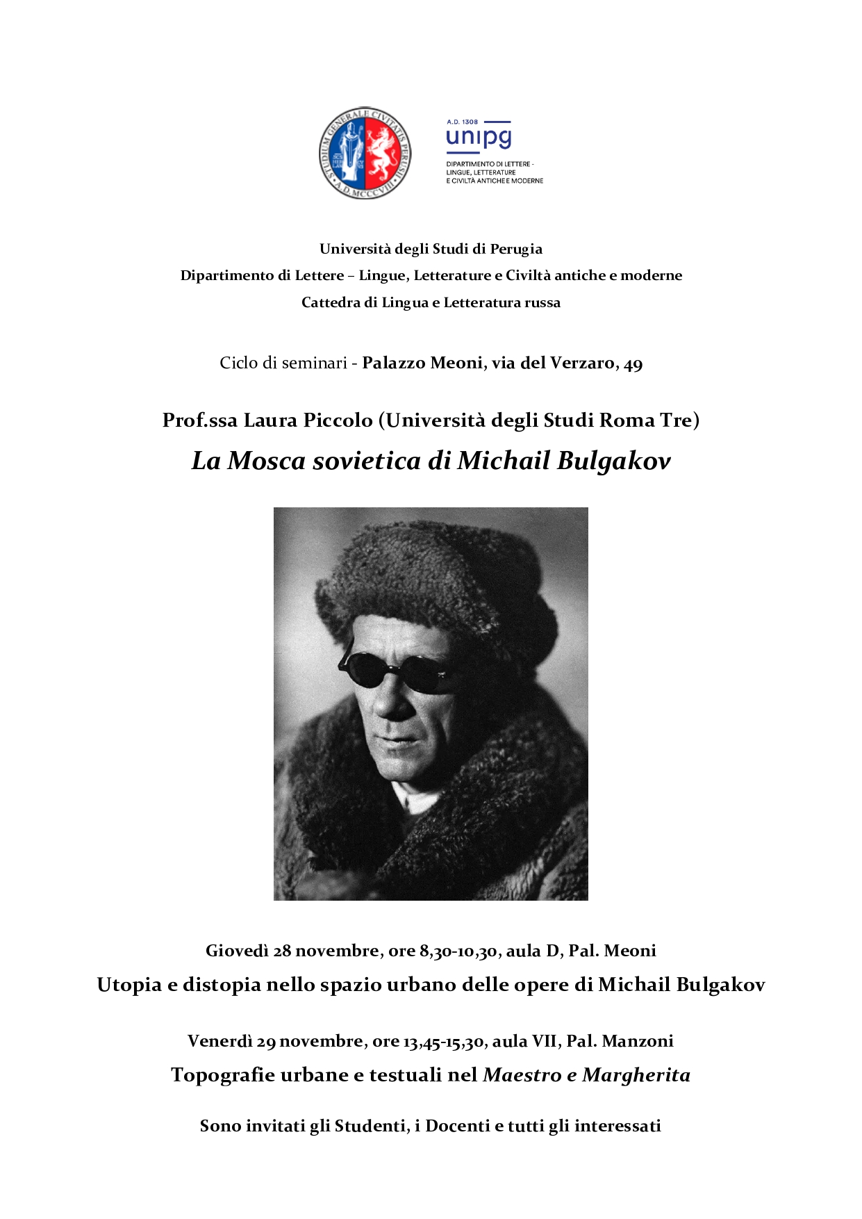 La Mosca sovietica di Michail Bulgakov - giovedì 28 novembre ore 8,30-10,30 e venerdì 29 novembre 2024 ore 13,45-15,30