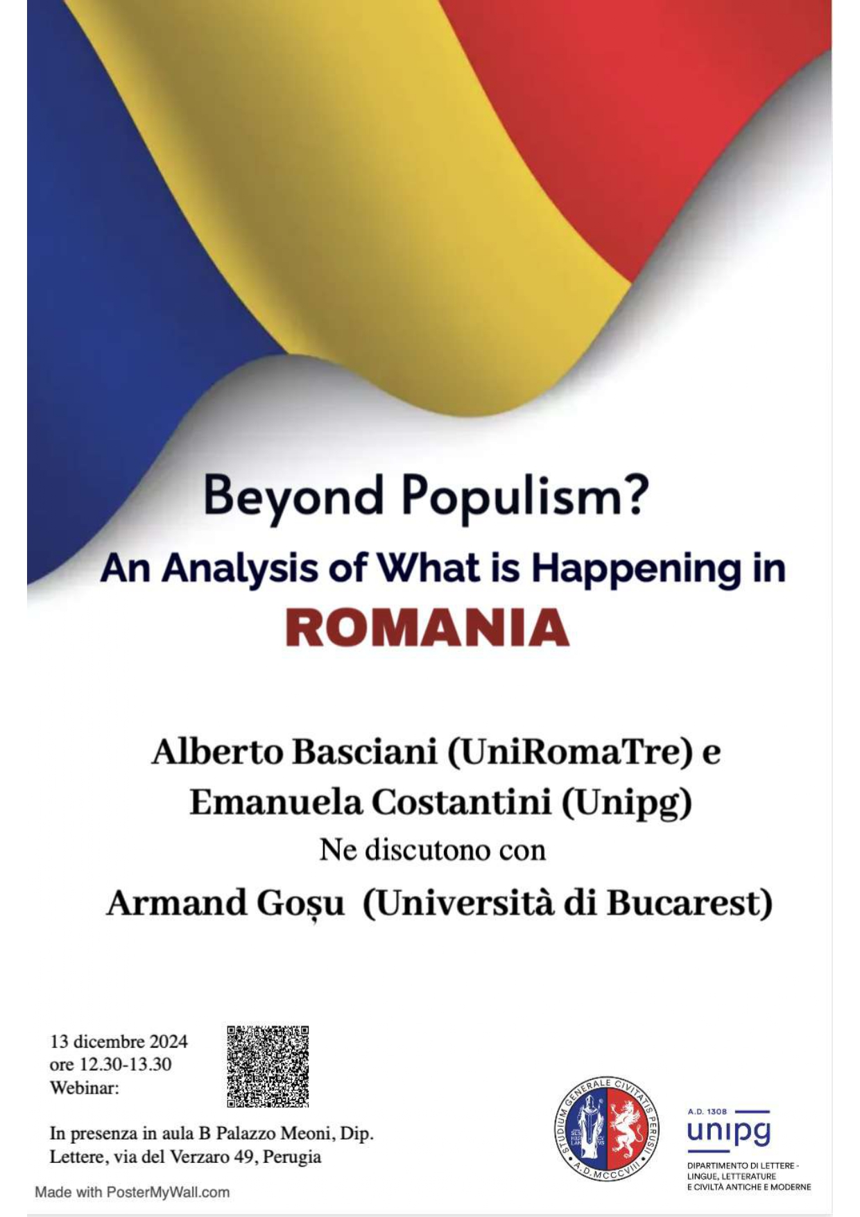 Beyond Populism? An Analysis of What is Happening in Romania - venerdì 13 dicembre ore 12,30-13,30